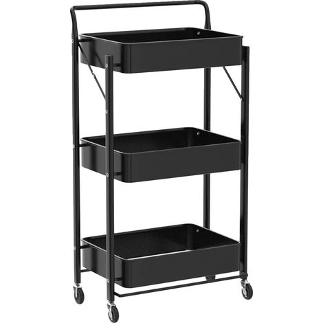 Carro plegable de metal, 40 x 30 x 89,5 cm, capacidad de carga 60 kg, 4 ruedas giratorias, ancho plegado 12 cm. (1/5)
