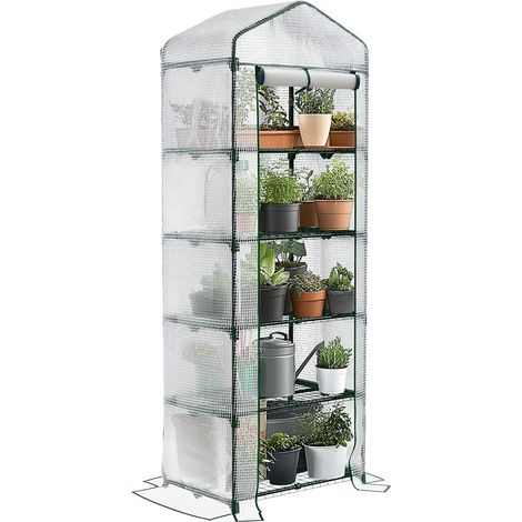 VOUNOT® Gewächshaus Foliengewächshaus, 5 Etagen Treibhaus Gartenhäuschen Weiß 69x49x193cm