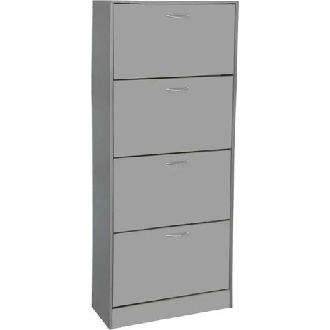 Schuhschrank Gaia 63 x 24 x 155 cm, grau, mit 4 Klappen, modernes Design