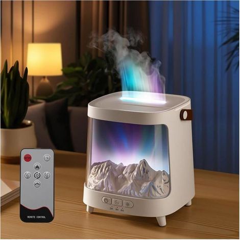 Diffuseur d'arômes avec télécommande, motif montagne enneigée, 7 couleurs de lumière/effet flamme aurore boréale, 200 ml (1/5)