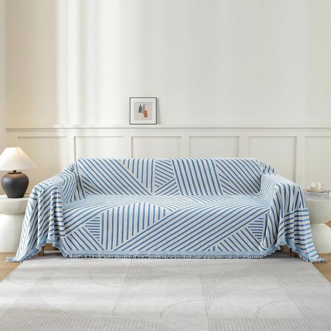 1 Housse De Canapé 3 Places, Tissu Polyester Épais, Protection Anti-Taches, Pour Salon Et Décoration Intérieure, Bleu (1/5)