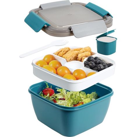 Boîte à lunch compartimentée bleue – 1 500 ml – Étanche – Sans BPA – Avec récipient à sauce – Adulte et enfant (1/5)