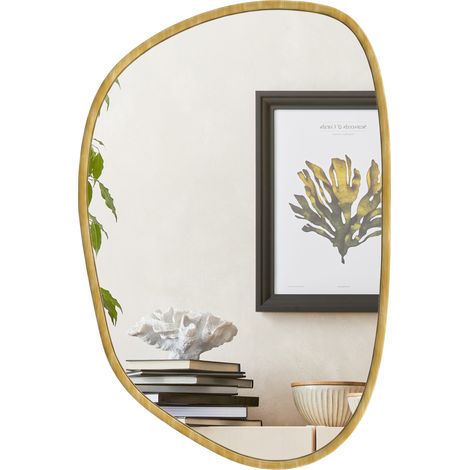 Miroir mural asymétrique décoratif 90x60cm en verre trempé pour salle de bain, chambre, salon, couloir, verre naturel