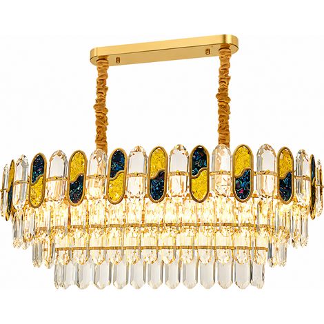 Moderne rechteckige Haengeleuchte Gold 80 cm Kristall Pendellampe mit Muschel Design und E14 hoehenverstellbar elegante Deckenleuchte fuer Esstisch (1/5)