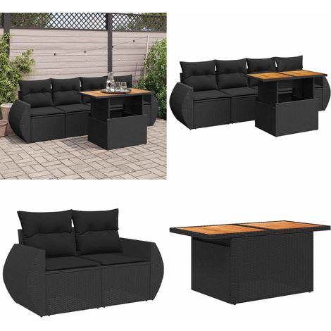 vidaXL Salon de jardin 5 pcs avec coussins noir résine tressée (1/5)