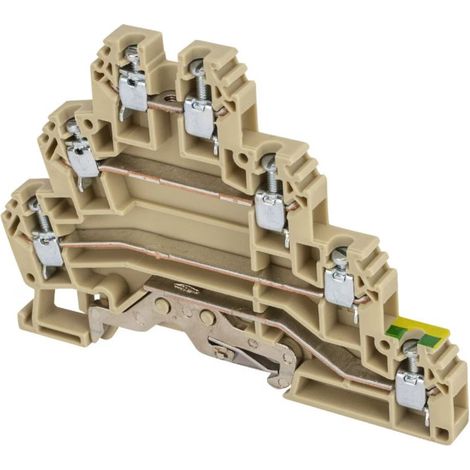 Borne de jonction trois étages + terre à vis 2,5mm² - pas 6mm - beige - IMO (1/5)
