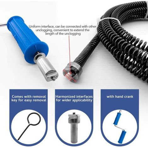 Furet Déboucheur 5m Ø10mm, Spirale Acier avec Adaptateurs, Usage Manuel/Électrique, Canalisation/Résidentiel (1/5)