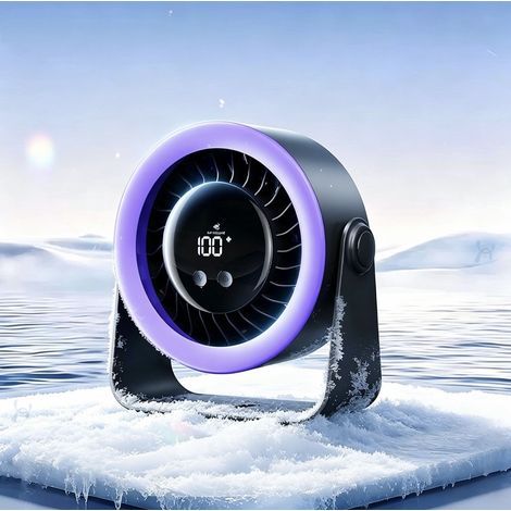 Mini Desk Fan, Small Silent USB Rechargeable Table Fan, 360° Adjustable Fan with LED Digital Display for Bedroom, Office and Home (Grey Purple) (1/5)