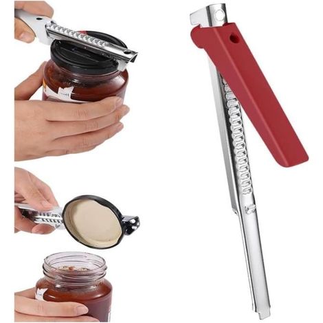 Ouvre-bocal sans effort pour l'arthrite, pour personnes âgées, facile à ouvrir, poignée réglable, inoxydable, blanc (1, Rouge) (1/4)