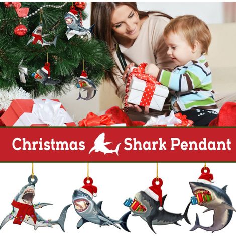 Suspension en bois famille requin décorations de Noël mignon sapin accrochage ludique (1/3)