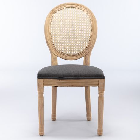 Set di 2 Sedie da Pranzo, Comfort, Imbottitura Schiuma e Molle, Schienale in Rattan, Legno, Grigio, per Ristorante e cucina
