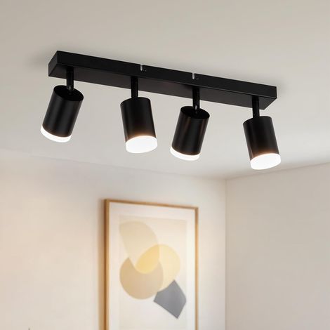 Plafonnier 4 Spots LED Orientable Noir GU10, Sans Ampoule (1/5)