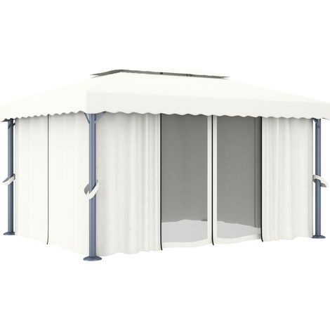 Tonnelle avec rideau 4x3 m Blanc crème Aluminium