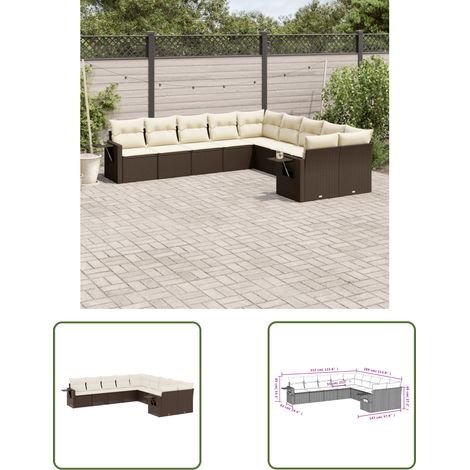 The Living Store 10-tlg. Garten-Sofagarnitur mit Kissen Braun Poly Rattan - Gartenmöbel - PE-Rattan Möbel - Outdoor Set - Lounge Set - Sofasatz
