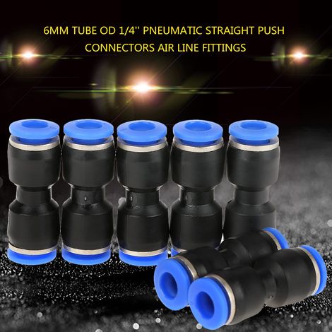 20 raccords pneumatiques droits à insertion pour tubes de 6 mm de diamètre extérieur (1/4'')