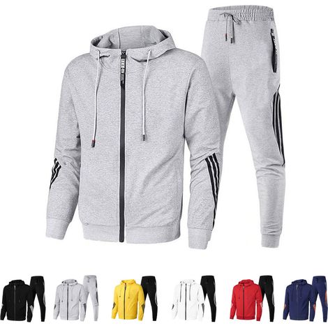 Survêtement décontracté, veste à zip et pantalon de jogging, sweat à capuche en molleton, ensemble sportif léger et confortable pour la course (1/4)