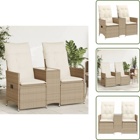 Gartensofa 2-Sitzer Verstellbar mit Tisch Beige Poly Rattan - Gartenmöbel - Sonnenschirm - Lounge Set - Esstisch - Balkonmöbel (1/5)