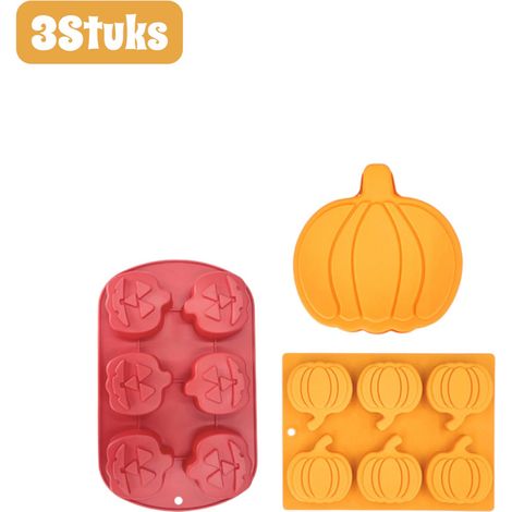 Lot de 3 moules à pâtisserie en silicone en forme de citrouille réutilisables compatibles avec le four et le congélateur pour desserts et fêtes couleur orange et rouge (1/5)