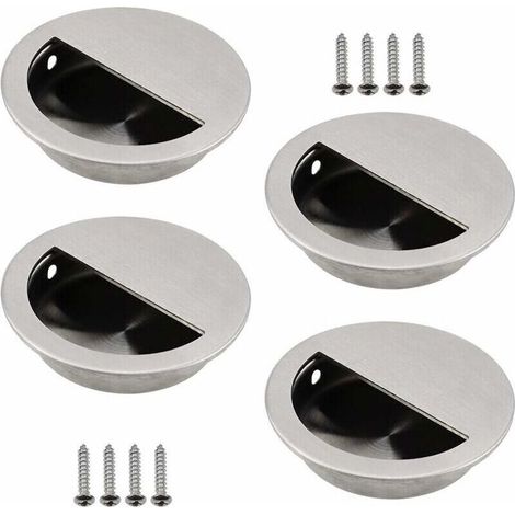 Set mit 4 silberfarbenen Edelstahl-Einbaugriffen, runder Schiebetürgriff Ø 50 mm mit einer 40 x 20 mm halbkreisförmigen Öffnung, leichtgängig – für Schiebetüren oder andere Möbel (1/5)