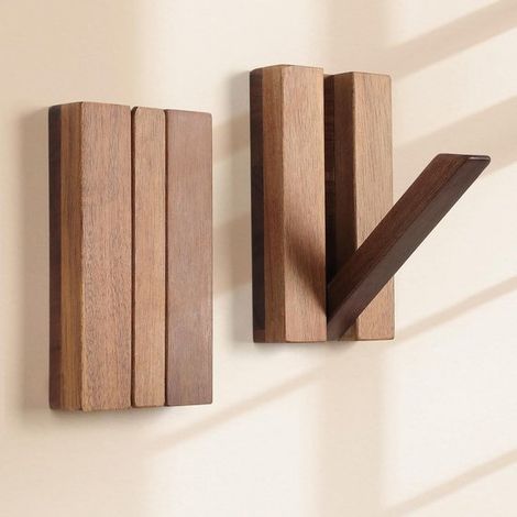 Ganci da parete pieghevoli, 2 pezzi, armadio minimalista in legno per cappelli, borse e asciugamani (1/5)