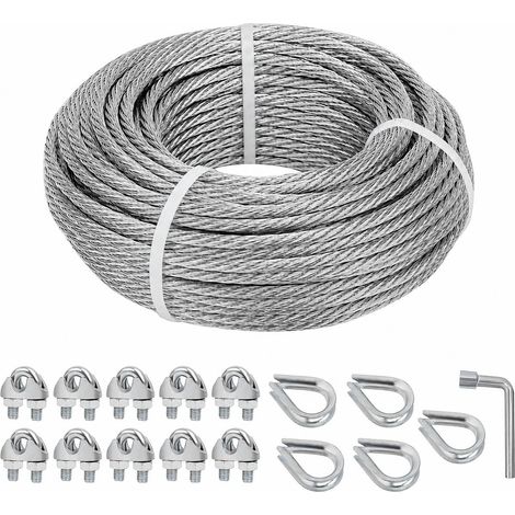 Galvanised Steel Wire Rope 5mm x 15m 7x7 Aviation Structure Wire Rope with Cable Ties and Heart Terminals for Fence, Shed, Shade Sail and Climbing Plants (1/5)