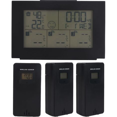 Horloge météo 3 canaux thermomètre intérieur extérieur sans fil, moniteur d'humidité et température, prévisions météo (1/5)
