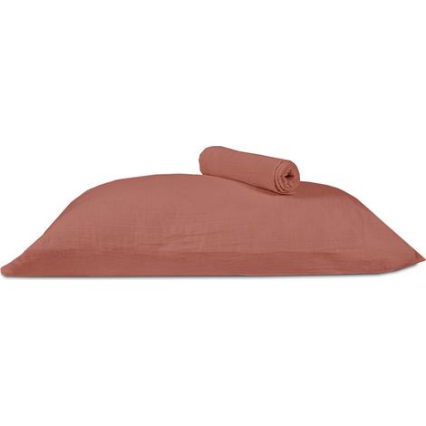 Lot 2 taies d'oreiller gaze de coton Terracotta 63x63 cm (1/5)