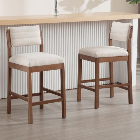 Wahson Set di 2 Sgabelli bar in Tessuto, Sgabelli Cucina Imbottiti Retrò con Gambe in Legno Sgabelli Alti per Cucina Bancone, Beige (1/5)