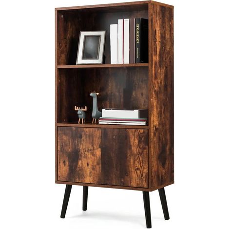 Mobile Libreria 2 Ripiani + Anta Mobiletto Legno Design Moderno Industriale Casa