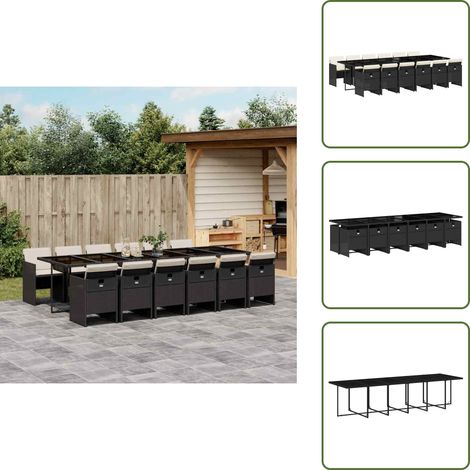 Cuscini per sedie - vidaXL Set da Pranzo da Giardino 13pz con Cuscini Nero in Polyrattan - Rattan PE