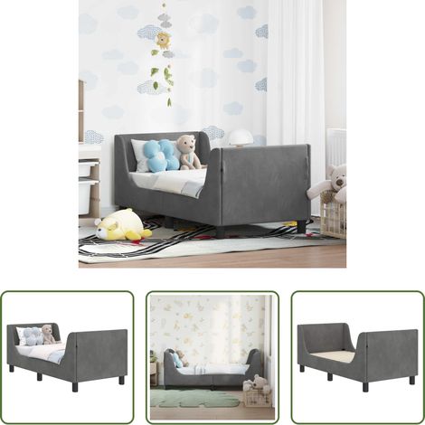 vidaXL Velours - Cadre de lit pour tout-petit avec tête de lit Gris foncé (1/5)
