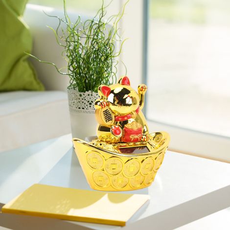 Chaton porte-bonheur à bras oscillant solaire - Maneki Neko doré pour bureau MLY23028-4 - Plastique durable (11 cm) (1/5)