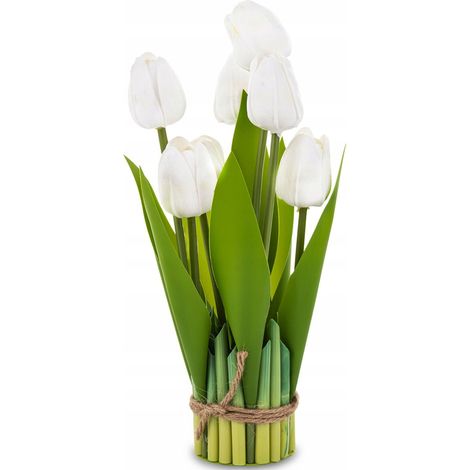 Bouquet di tulipani bianchi di 28 cm, alti come tulipani in schiuma di silicone a grandezza naturale. (1/5)