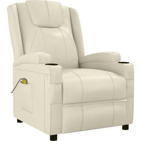 Fauteuil de massage inclinable Fauteuil relax Blanc crème Similicuir 89787 (1/5)