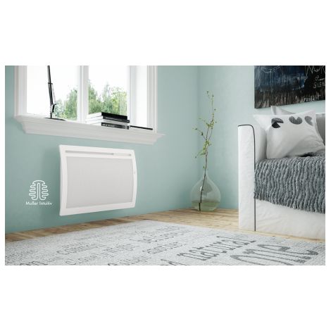Noirot – Radiateur électrique 1000W panneau rayonnant connecté blanc horizontal 637x440x113mm – Détection fenêtre ouverte – Programmation intégrée (1/4)