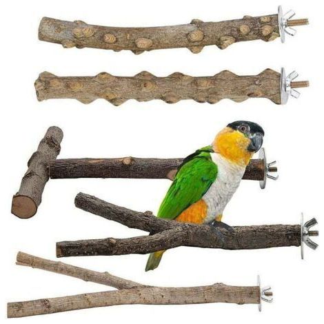 Lot de 5 perchoirs en bois naturel pour oiseaux, perchoirs en bois naturel, accessoires pour oiseaux, perruches, jouets pour oiseaux, grimper debout, cage à oiseaux