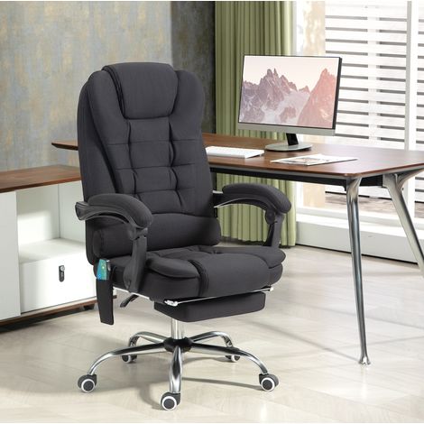 Chaise de bureau en tissu noir avec massage, chauffage, inclinaison 135°, repose-pieds, hauteur 45-52 cm, 65x70x111-119 cm (1/5)