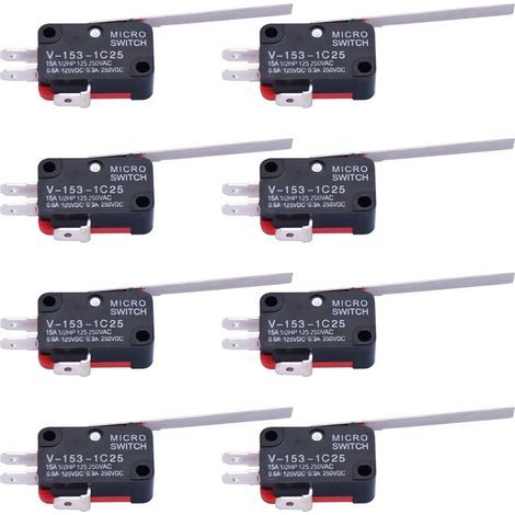 10 microinterruptores con brazo de palanca derecha y bisagra larga, interruptor de límite de acción instantánea SPDT para Arduino V-153-1C25 (1/5)