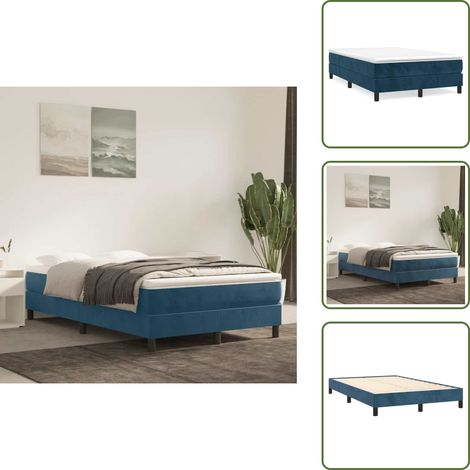 The Living Store Sommier à lattes de lit et matelas bleu foncé 120x190cm velours - Lit Double - Lit Avec Sommier Tapissier - Lit Velours - Matelas Ressorts Ensachés - Literie (1/5)