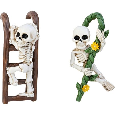 Lot de 2 supports pour plantes en résine forme squelette avec échelle, pinces pots fleurs (1/5)