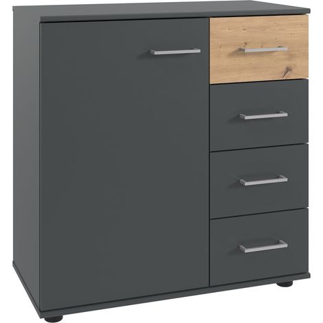 Kommode 81 cm breit modern in graphit mit Eiche TREVISO-43 (1/2)