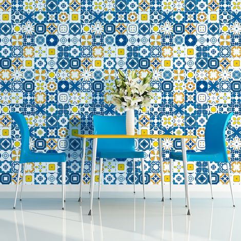 Sticker Mural Carrelage adhésif Cuisine Salle de Bain - 60 STICKERS CARRELAGES AZULEJOS RINA - 60stickers10x10cm (1/5)