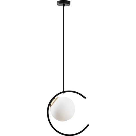 Lampe À Suspension Tsuki Noir-Or Poli Avec Diffuseur En Verre Satiné, Raccordement E27, Ip20, Design Semi-Circulaire Élégant - Groupe Rossini (1/5)