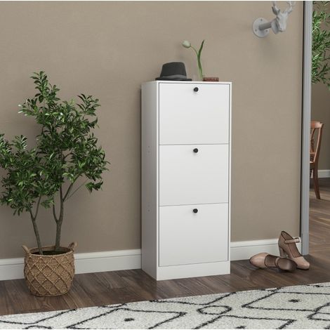 Meuble à chaussures 47x28x115 cm blanc en bois avec 3 abattants et étagères réglables (1/5)