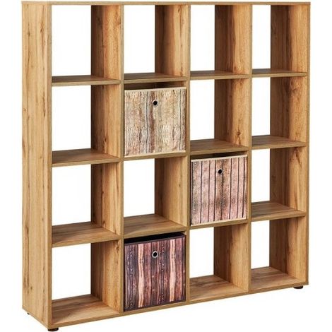 Bibliothèque 16 cases mélaminé chêne clair Amiatch (1/5)