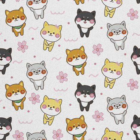 Outdoor-Dekostoffe Oxford - Motiv Shiba Inu Hunde mit Blume (1/5)