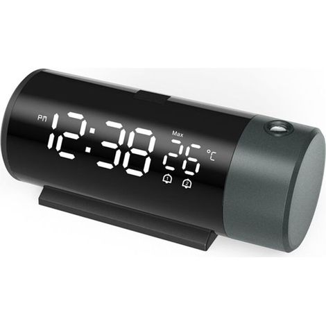 Réveil numérique Double avec projecteur LED, thermomètre, Bureau, Chambre à Coucher, Chevet, Rotation à 180°, Projection, répétition, Chargeur USB for téléphone