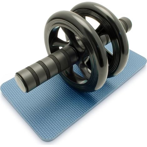 Rouleau abdominal double avec support pour les genoux et poignées confortables, idéal pour l'entraînement physique et le renforcement musculaire - noir