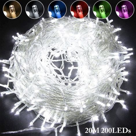 1 Guirlande Lumineuse, 20M, 200 LEDs, Blanc, IP44 Étanche, 8 Modes, Intérieur Extérieur, Noël Mariage Fête