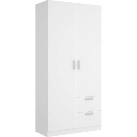 Armario ropero 2 puertas abatibles 2 cajones Huesa en blanco 215 cm(alto)100 cm(ancho)52 cm(fondo)